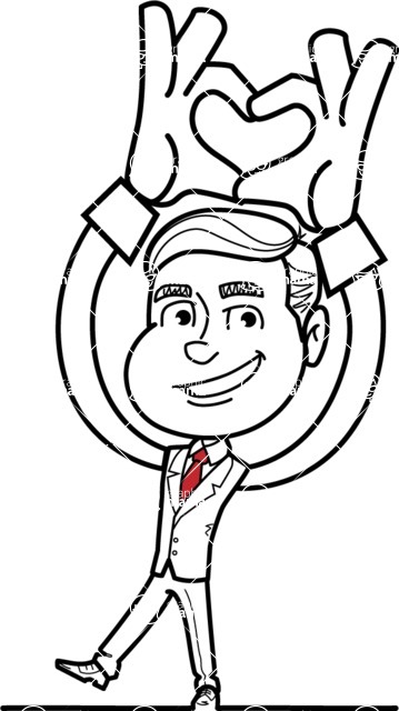 Black and White Businessman Cartoon Vector Character AKA James - Romantic Outline Man Cartoon Character